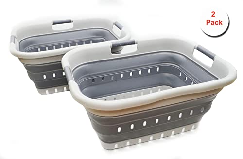 Set of 2 Collapsible Laundry Baskets - 41L Grey/Dark Grey Space Saving Hampers