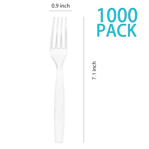 Heavy Duty Clear Plastic Forks - 1000 Count Disposable Flatware for Events