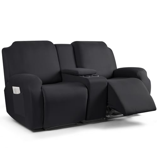 TAOCOCO Black 2-Seat Recliner Loveseat Cover with Console - Stretch Fabric