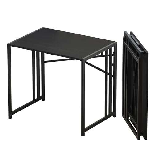 Foldable Computer Desk 32 Inch - Space Saving, Black, No Assembly