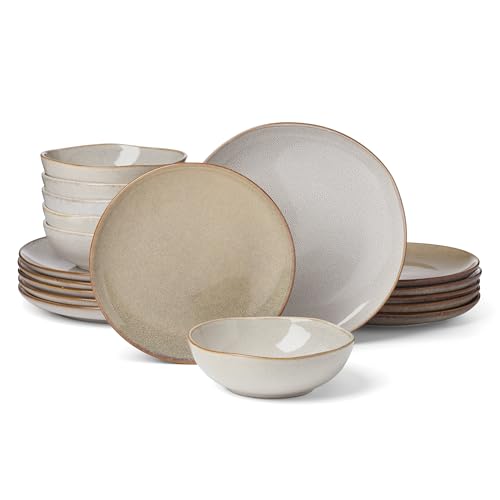 Organic Shades Oatmeal Stoneware Dinnerware Set for 6 - 18 Pieces, Rustic Design