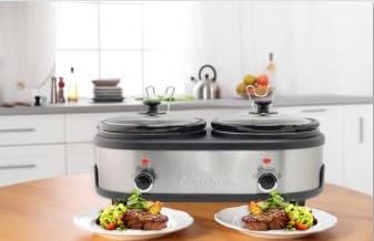 Courant Double Slow Cooker 2.5 Quart Each, 5 Quart Total, Dishwasher Safe Stoneware Pots