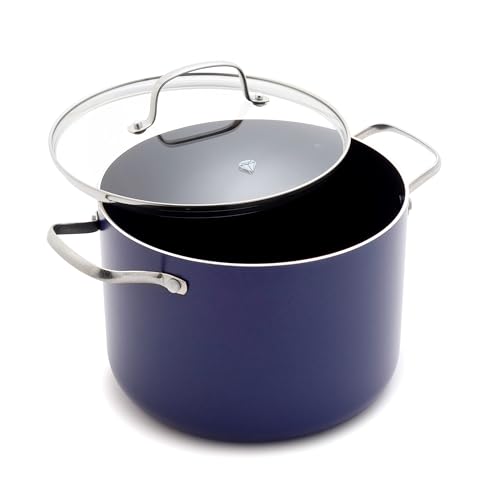 Blue Diamond 8QT Diamond Infused Ceramic Nonstick Stockpot with Lid – Blue, Large Capacity