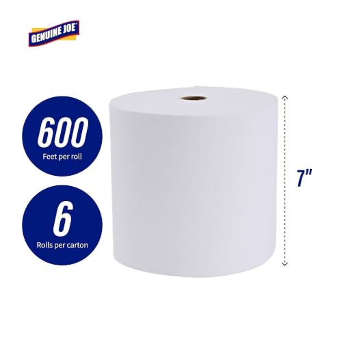 Genuine Joe White Hardwound Roll Towels 7" x 600' - Pack of 6
