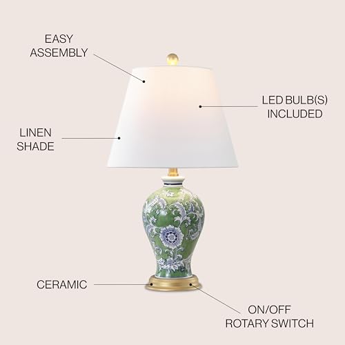 JONATHAN Y Grace French Country Floral Urn Ceramic Table Lamp - Green/White