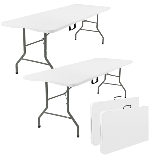 Fivenl 6ft Foldable Plastic Table 2 Pack White Portable Camping & Party Table