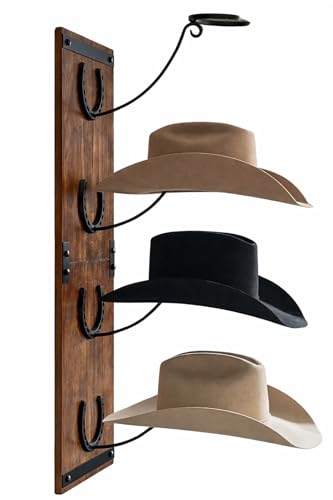 Wall Mount Cowboy Hat Rack - Handmade Wood & Metal Western Hat Organizer