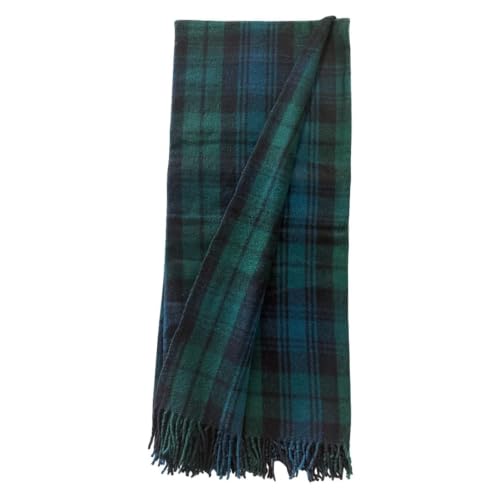 Briomhar Black Watch Tartan Wool Throw Blanket - 60x72 inches with Fringe