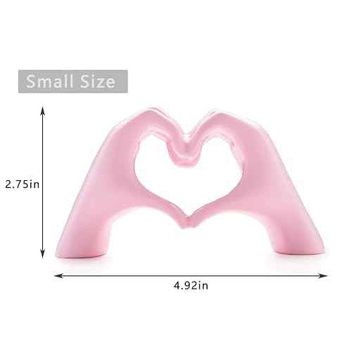 Small Heart Hands Sculpture Decor for Living Room Bedroom Bookshelf Coffe Table and Office Display, Love Finger Statue Modern Aesthetic Home Decor, Unique Gift for Wedding Christmas Birthday (Pink)