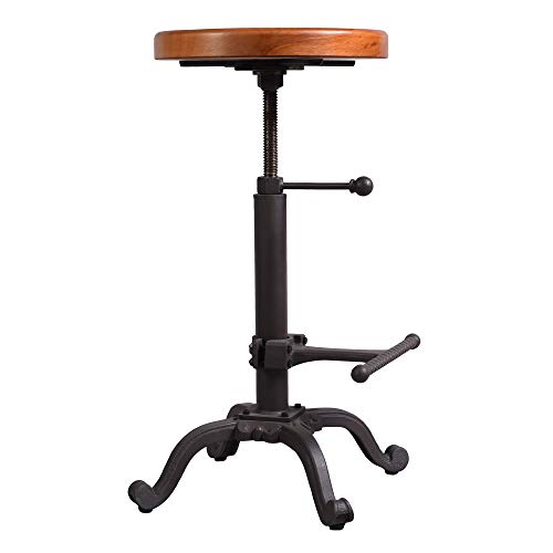Industrial Wooden Tractor Stool Dark Brown Adjustable Height Bar Stool