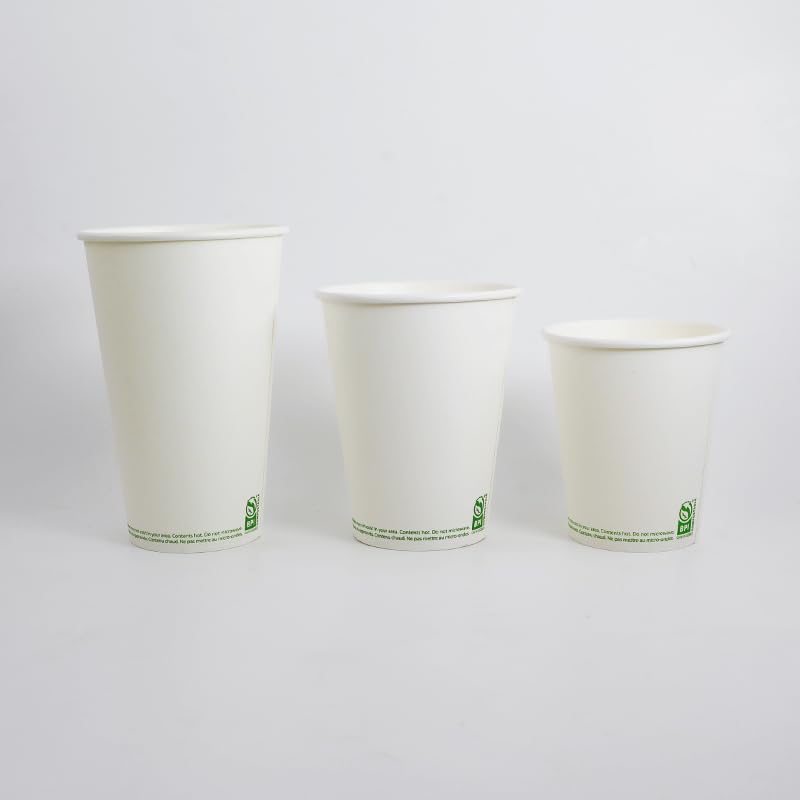 8 Oz Disposable Compostable Paper Coffee Cups - White, Leak-Proof, 1000 Pack