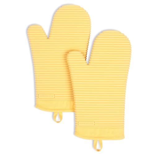 KITCHENAID Ribbed Soft Silicone Oven Mitt 2-Pack Set, 7.5"x13", Orange Sorbet