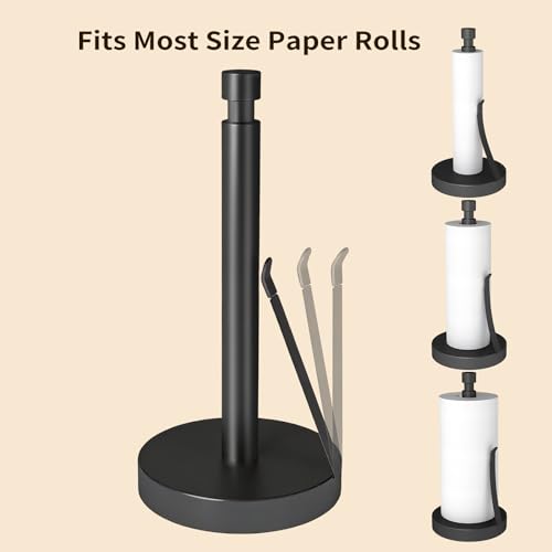 YUMORE Black Heavy Duty Paper Towel Holder with Weighted Base - 4.2lbs Kitchen Countertop Dispenser