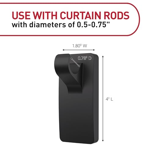 Command Medium Black Curtain Rod Hooks with 4 Hooks and 12 Strips - Damage-Free Installation