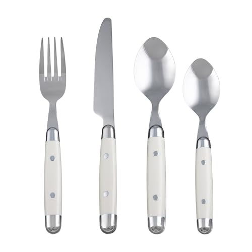 Cambridge Jubilee White Flatware Set for 4 - 16-Piece Stainless Steel Dinnerware