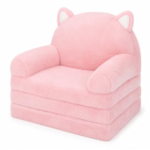 MONKISS Kids Couch Pink Kitty - 2-in-1 Toddler Sofa & Floor Seat for Boys & Girls