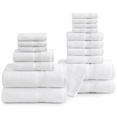 White 18-Piece Cotton Bath Towel Set with Washcloths – Soft & Absorbent