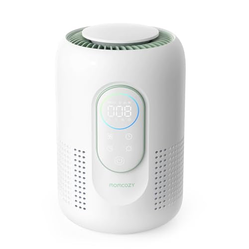 Momcozy Compact Air Purifier for Bedroom with Night Light, HEPA Filter, Real-Time PM2.5 Monitor
