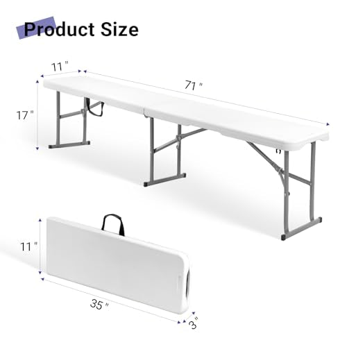 Byliable 6ft White Folding Portable Plastic Bench with Handle for Indoor & Outdoor Use