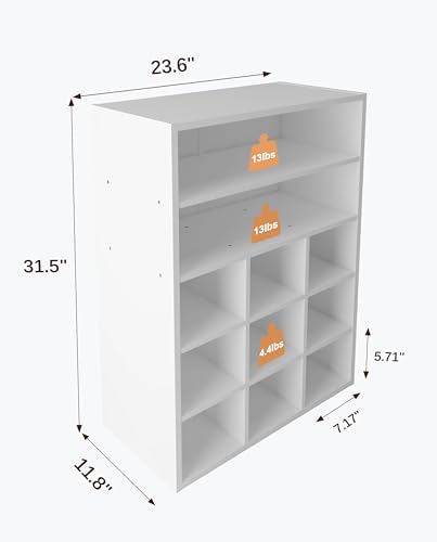 Stackable 9-Cube Shoe Organizer Rack with 2-Tier Shelf - White Wood Storage