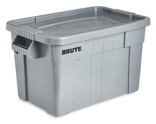 Rubbermaid Commercial 20-Gallon Gray Heavy-Duty Tote with Lid, Reusable Storage Box