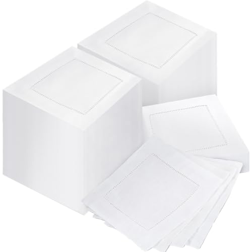 White Linen Cocktail Napkins 80 Pcs 6 x 6 Inch Hemstitch Bulk - Jerify