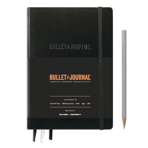 Bullet Journal Notebook Edition 2 - A5 Medium Black with 204 Pages & Bujo Guide