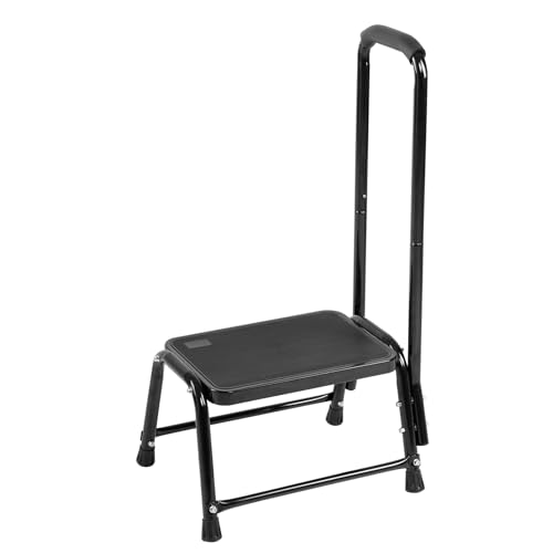 Heavy Duty Step Stool with Handle for Adults - 17x12x4 Inch Black, Supports 350 lbs
