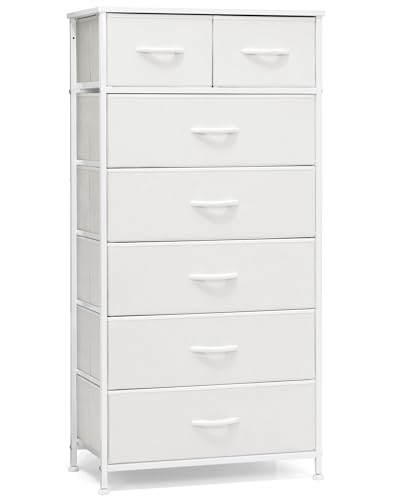 White Fabric Dresser with 7 Removable Drawers - Vertical Storage Tower