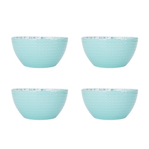 Stoneware Dinnerware Set for 4 - Aqua White Coastal Design, Microwave Safe