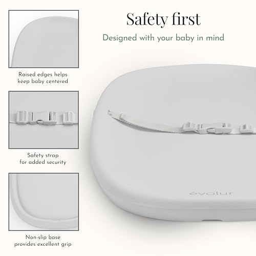 Evolur Eva Waterproof Changing Pad - Light Gray, Safety Strap & Contoured Walls