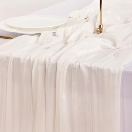 Ivory Cheesecloth Table Runner 10ft, Pack of 3 - Rustic Wedding & Party Decor