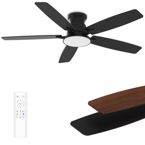 Matte Black 52 Inch Ceiling Fan with Light & Remote - 6-Speed Dimmable LED, Reversible DC Motor, Indoor Outdoor