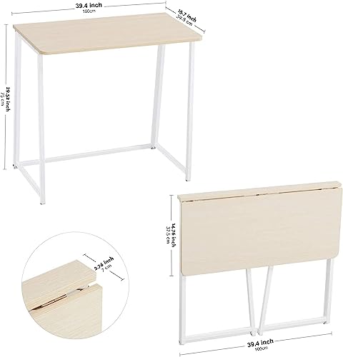 Large Size Foldable Computer Desk 39.4" for Small Spaces - Oak Finish