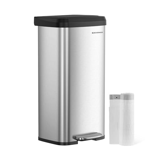 SONGMICS 18-Gallon Stainless Steel Kitchen Trash Can with Stay-Open Lid, Step Pedal & Odor Filter - Silver & Black ULTB520E68
