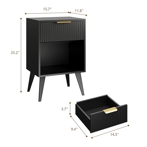 Nightstand with Fluted Panel and Storage - Black, 1 Variation