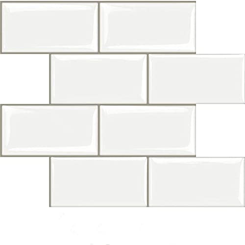 White STICKGOO 10-Sheet Peel and Stick Subway Tile Backsplash Thicker Design