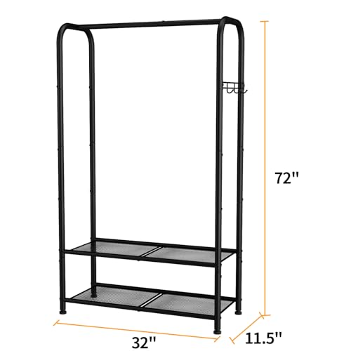 Standing Wardrobe Closet with Shelf and Hanging Rod - Black, 11.5D x 32W x 72H