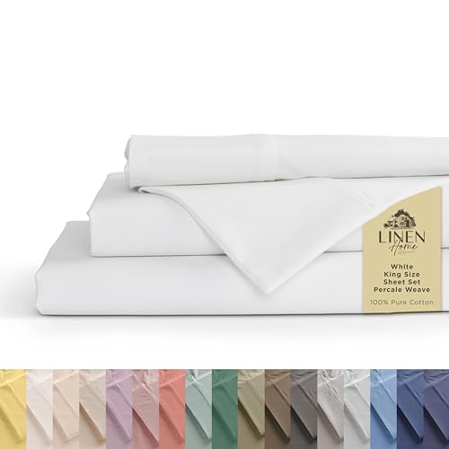 King Size 100% Cotton Percale Sheet Set - White, 4 Pieces, Deep Pocket Variation 01