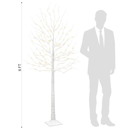TVAL 2 Pack 6ft Lighted Birch Trees for Indoor Outdoor Christmas Decor - Realistic & Energy-Efficient
