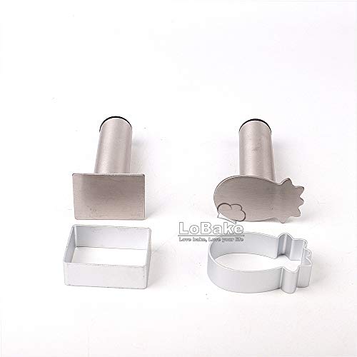 LoBake 2-Piece Pineapple & Rectangle Cookie Molds with Stainless Press, Aluminum Bakeware Kit