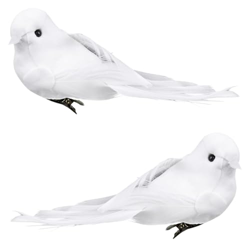 LWINGFLYER 2pcs Clip On White Doves Decorative Birds Artificial Simulation Foam Feathered Bird Pigeons Ornament for Wedding Wreaths Craft Christmas Tree Decorations