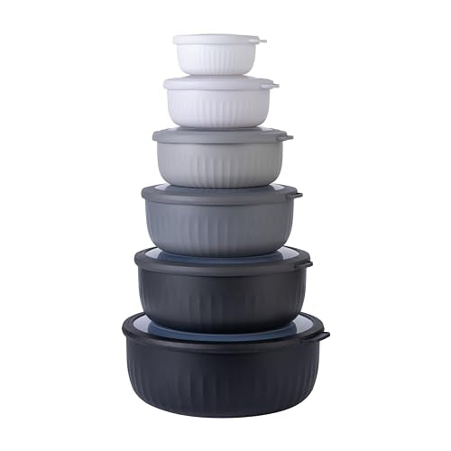 Prep Bowls with Lids - Black/White 12-Piece Nesting Plastic Mixing Set