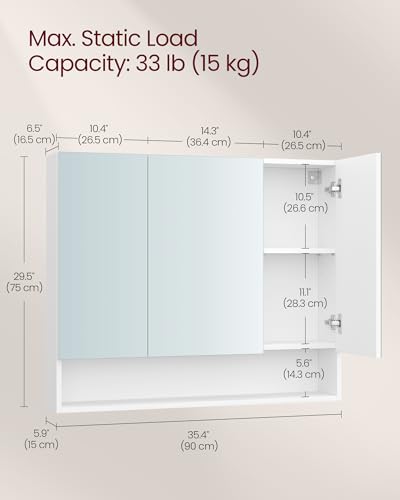 VASAGLE Medicine Cabinet Mirror with Storage - Cloud White, 35.4W with Mirror
