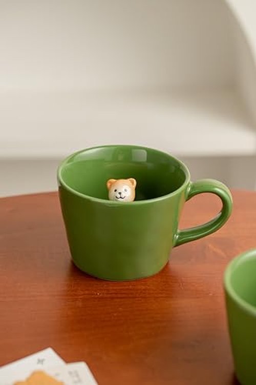 DIHOclub Panda Ceramic Cup Hidden 3D Animal Inside Mug,Cute Cartoon Handmade Figurine Mugs,Holiday and Birthday Gift for Coffee & Tea Lovers,12 OZ (Blue)