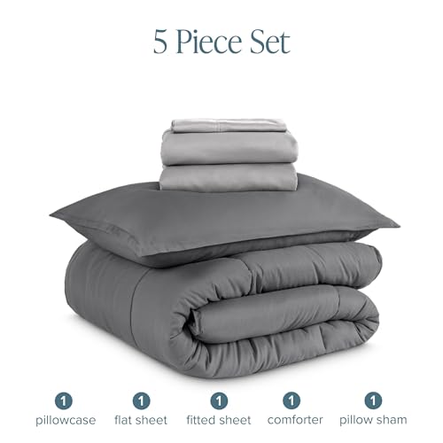 Twin XL Bedding Set - Grey & Light Grey 5 Piece Bed-in-A-Bag by Bare Home - All Season Comfort