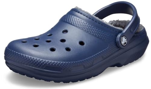 Unisex Classic Lined Crocs Clogs - Navy & Charcoal, 9 Women / 7 Men