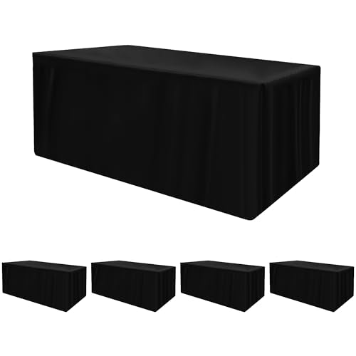 Black 6ft Table Cloths Set - 4 Pcs 30x72 Inch Fitted Table Covers for Events