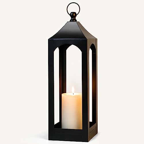 Large Black Farmhouse Lantern Decor Metal Hanging Candle Lanterns
