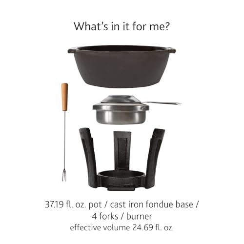 Boska Cast Iron Fondue Set Party Pro - 1.1L Cheese Fondue Pot with Burner & 4 Beechwood Forks (Variation 853554)